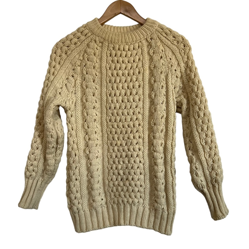Malinmor Wool Cable Knit Fisherman Irish Sweater Beige XS/S